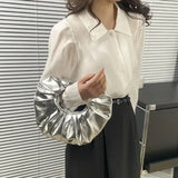 Vvsha Candy Color Women's Handbags Laser Silver Clutch Metallic Pleated Shoulder Bags for Women 2024 Luxury Designer Bag Ladies Tote