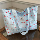 Vvsha Cute Cherry Strawberry Print Casual Tote Bag Large Capacity Shopping Bag Nylon Aesthetic Handbag Grocery Bag for Women