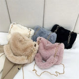 Vvsha Fashion Women Fluffy Shoulder Bags Female Winter Chain Underarm Bag Solid Color Handbag Soft Plush Handle Bag