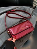 Vvsha Burgundy PU Crossbody Bag Luxury Ladies Lacquer Leather Shining Fashion Letter Underarm Bags Elegant Classics Commuting Handbag