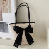 Vvsha Casual Straw Woven Handbags Women Summer Holiday Beach Bow Totes Top-Handle Bags Fashion Ladies Undearm Shoulder Bags