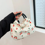 Vvsha Cherry Canvas Handbag 2024 New Summer Girl Cute Round Handle Contrast Color Zero Wallet Lightweight Fashion Women's Phone Bags