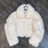 Vvsha 2024 Winter Women Jacket Lapel Long Sleeve Patch PU Cross Fur Cotton Coat