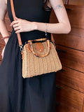 Vvsha Woven Bag 2023 New Summer Women's Exquisite Bamboo Handle Design Straw Woven Shoulder Bag Leisure Vacation Beach Crossbody Bag