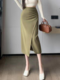 Vvsha High Waist Pencil Skirt Women New Arrival 2024 Autumn Korean Style Solid Color Elegant Slim Office Lady Long Skirts