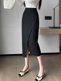 Vvsha High Waist Pencil Skirt Women New Arrival 2024 Autumn Korean Style Solid Color Elegant Slim Office Lady Long Skirts