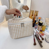 Vvsha New Women Houndstooth Pattern Tote Makeup Bag Portable Travel Organizer Cosmetic Toiletry Storage Bags Large Capacity Zipper Bag