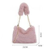 Vvsha Fashion Women Fluffy Shoulder Bags Female Winter Chain Underarm Bag Solid Color Handbag Soft Plush Handle Bag