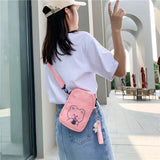 New Cute Bear Canvas Crossbody Bags Women Fashion Casual Shoulder Bags Ladies Cartoon Cell Phone Zipper Purse Mini Messenger Bag