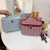 Vvsha New Women Houndstooth Pattern Tote Makeup Bag Portable Travel Organizer Cosmetic Toiletry Storage Bags Large Capacity Zipper Bag