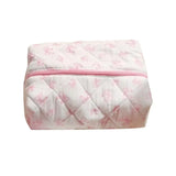 Vvsha Cotton Quilted Makeup Bag Coquette Accessories Make up Bag Organizer Cute Bear Cosmetic Pouch Travel Makeup Bag for Women