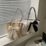 Vvsha Casual Straw Woven Handbags Women Summer Holiday Beach Bow Totes Top-Handle Bags Fashion Ladies Undearm Shoulder Bags