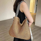 Vvsha Straw Woven Straw Beach Bag Fashion Large Capacity Knot Shoulder Straps Single Shoulder Bag Tote Bag Travel