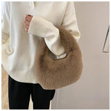 Vvsha Fur Handbags Women's Small Half Moon Bag Warm Plush Wrist Bags Fashion Furry Short Handle Clutch Cute Ladies Coin Purses