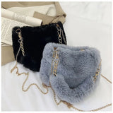 Vvsha Fashion Women Fluffy Shoulder Bags Female Winter Chain Underarm Bag Solid Color Handbag Soft Plush Handle Bag