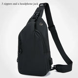 Vvsha Men Bag Fashion New Solid Color Men Chest Bag Outdoor Casual Fashion One Shoulder Crossbody Bag Nylon USB Charging Shoulder Bags