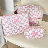 Vvsha New Kawaii Pink Bowknot Women Cosmetic Quilted Bag Large Capacity Toiletry Makeup Storage Handbag Pouch Mermaid Zipper Bags