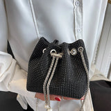 Vvsha Bright Rhinestone Shoulder Bag Women Chains Crossbody Bag Drawstring Bucket Handbag Luxury Lady Armpit Handbag Daily Totes