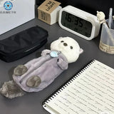 Vvsha Christmas gift Plush Sea Otter Pencil Case Portable Pen Marker Holder School Supplies Cartoon Soft Pencil Pouch Pen Bag Makeup Pouch