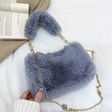 Vvsha Fashion Women Fluffy Shoulder Bags Female Winter Chain Underarm Bag Solid Color Handbag Soft Plush Handle Bag