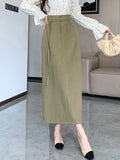 Vvsha High Waist Long Skirt Women New Arrival 2024 Autumn Korean Style All-match Solid Color Office Lady Elegant A-line Skirts