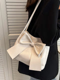 Vvsha Fashionable Large Capacity Bow Knot Shoulder Bag Cute Kawaii Bow Decor Water Bucket Bag Lightweight Casual Handbag