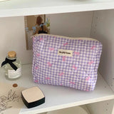 Vvsha New Cartoon Bow Knot Tote Makeup Zipper Bag Women Large Capacity Quilting Pouch Washbag Cute Portable Cosmetic Storage Bag