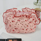 Vvsha Quilted Makeup Bag Floral Large Cute Cosmetic Bag  Coquette Travel Makeup Pouch Aesthetic Portable Zipper Toiletry Storage Bag