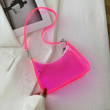 Fashion Vintage Ladies Jelly Solid Color Clear Underarm Bag Casual Women Hobos Handbags Purse Fashion Cell Phone Shoulder Bag