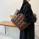 Vvsha New Fashion Large Tote Padded Handbags Autumn Quilted Women Shoulder Bags Luxury PU Down Cotton Thread Crossbody Bag Winter Bag