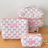 Vvsha New Kawaii Pink Bowknot Women Cosmetic Quilted Bag Large Capacity Toiletry Makeup Storage Handbag Pouch Mermaid Zipper Bags