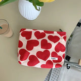 Vvsha Large Capacity Heart Print Pattern Plush Makeup Bag Clutch Cosmetic Organizer Travel Wash Toiletries Storage Bag Makeup Pouch