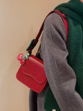 Vvsha Burgundy PU Ladies Underarm Bag High Quality Exquisite Cherry Pendant Flip Top Crossbody Bags Elegant Temperament Handbag Trend