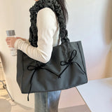 Vvsha Women Nylon Tote Bag Stylish Crossbody Bag Large Capacity with Bow Trendy Messenger Bag Pleated Shoulder Strap Chic Hobo Bag