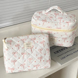 Vvsha New Fashion Bowknot Women Quilted Makeup Bag Portable Tote Cosmetic Toiletry Storage Pouch Handbag Flower Cotton Zipper Bags