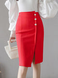 Vvsha High Waist Pencil Skirts Women New Arrival 2023 Summer Korean Style Solid Color Office Lady Knee-length Elegant Skirt W1351