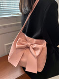 Vvsha Fashionable Large Capacity Bow Knot Shoulder Bag Cute Kawaii Bow Decor Water Bucket Bag Lightweight Casual Handbag