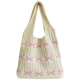 Vvsha Women's Bow Shoulder Bag Raffia Aesthetics Crochet Handbag Purses Knitted Shopping Bag Summer Beach Bag Ladies Woven Tote Bags