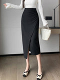 Vvsha High Waist Pencil Skirt Women New Arrival 2024 Autumn Korean Style Solid Color Elegant Slim Office Lady Long Skirts