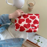 Vvsha Large Capacity Heart Print Pattern Plush Makeup Bag Clutch Cosmetic Organizer Travel Wash Toiletries Storage Bag Makeup Pouch