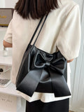 Vvsha Fashionable Large Capacity Bow Knot Shoulder Bag Cute Kawaii Bow Decor Water Bucket Bag Lightweight Casual Handbag