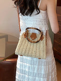 Vvsha Woven Bag 2023 New Summer Women's Exquisite Bamboo Handle Design Straw Woven Shoulder Bag Leisure Vacation Beach Crossbody Bag