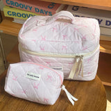 Vvsha 2024 Pink Bowknot Quilting Women Cosmetic Bag Portable Zipper Makeup Travel Organizer Female Handbag Toiletry Pouch For Girls