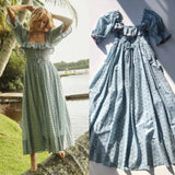 2024 Summer New Women Dress Polka Dot Embroidery Square Neck Short Sleeve Dress Maxi Dress