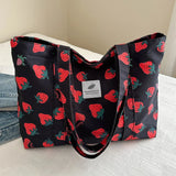 Vvsha Cute Cherry Strawberry Print Casual Tote Bag Large Capacity Shopping Bag Nylon Aesthetic Handbag Grocery Bag for Women