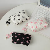 Vvsha Fashion Bow Mini Cosmetic Bag Quilted Makeup Storage Bag Women Girls' Make Up Travel Organizer Portable Lipstick Zipper Pouch