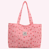 Vvsha Cute Cherry Strawberry Print Casual Tote Bag Large Capacity Shopping Bag Nylon Aesthetic Handbag Grocery Bag for Women