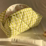 Vvsha Fashion Checkered Floral Makeup Bag Large Capacity Portable Cosmetic Storage Bag Cotton Quilted Wash Bag Skincare Pouch