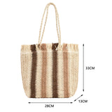 Vvsha New Fashion Stripes Straw Shoulder Handbags Summer Beach Holiday Totes Bags Handmade Woven Women Shoulder Bags Shopping Bags