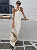 Vvsha Sexy White Off Shoulder Halter Pleated Maxi Dress Fashion Sleeveless Loose Dresses Summer 2024 Ladies High Streetwear Vestidos